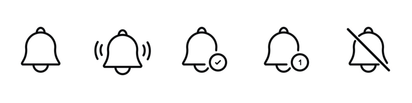 Notification bell icon set for interface design with notification interface communication software