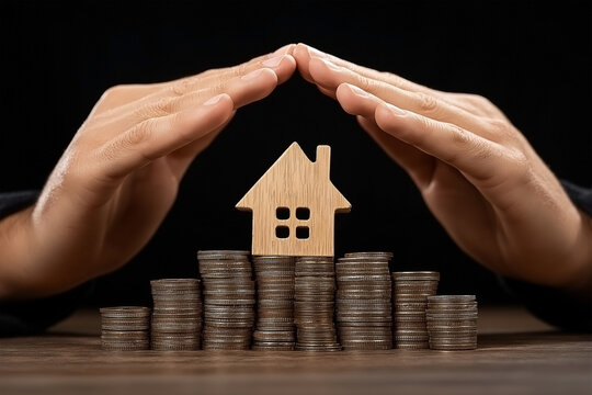 hand cover house for concept investment mortgage finance and home loan refinance insurance