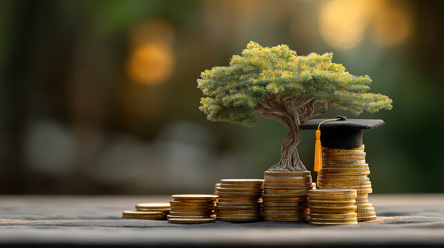 hat graduation model set on money coins saving for concept education and scholarships