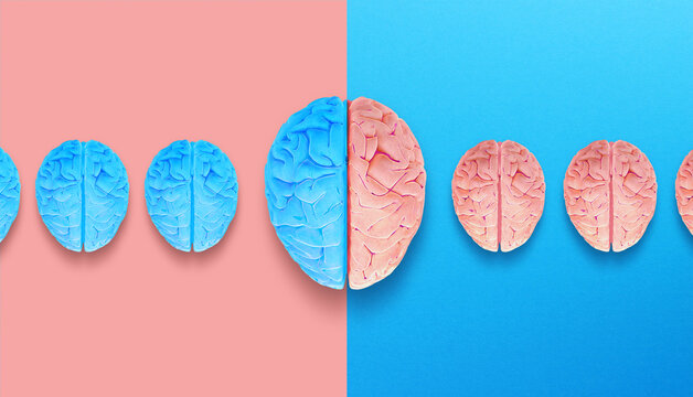 Left and Right Brain Concept. Anatomy of Right and Left Lobes of Human Brain.