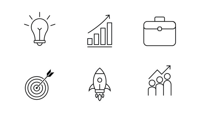 Business and startup growth line icon set for development strategies with business strategy development