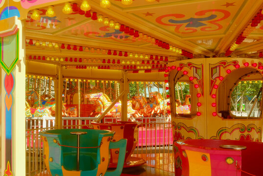 Interior of a vintage funfair carousel ride