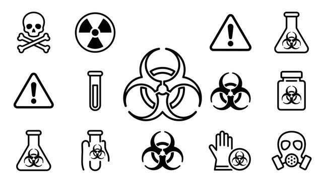 Biohazard, Danger, and Warning Symbols Set - Vector Icons