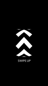 Dynamic swipe up animation on transparent background. Swipe up arrow looping icon with text animation, suitable for video templates.