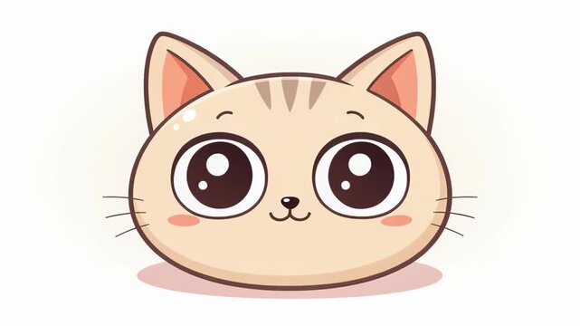 Cute Cat Cartoon Face Big Eye Beige Kitten Smile Animal Illustration
