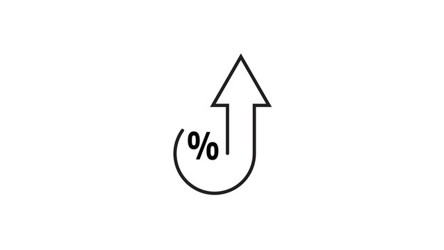 Percentage symbol icon combined with rising arrow illustrating interest rate hike growth.