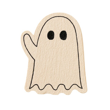 hand drawn ghost with one raised arm in a friendly waving pose, isolated on a transparent background for Halloween decorations PNG