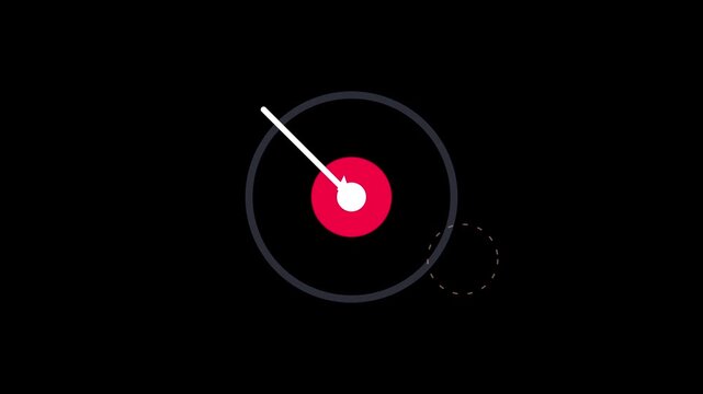 Minimalist abstract motion with pulsing red circle and rotating dashed lines for modern ui and tech backgrounds animation 4k