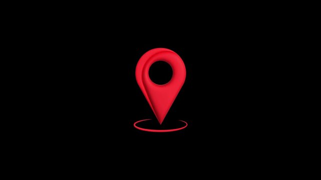 3D Red Location Pin Marker Drop Animation On Black Background