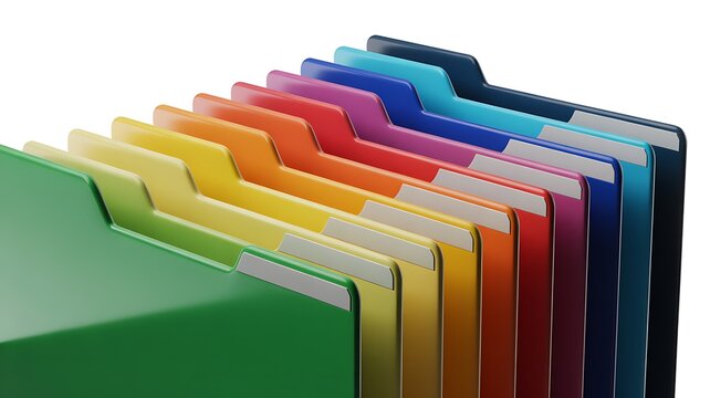 Colorful hanging file folders in a row