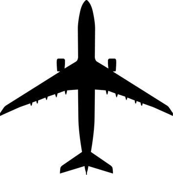 Airbus A330 Wide-Body Long-Range Twin-Engine Jet Plan View Vector Silhouette Black Isolated White