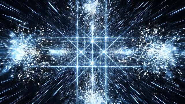 A vibrant blue energy tunnel with light streaks and lightning