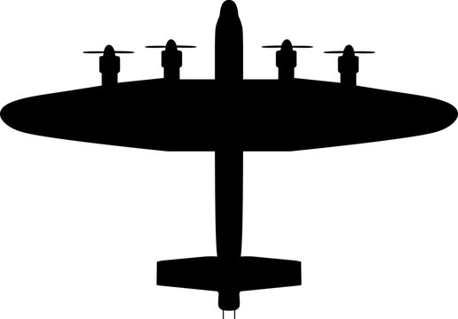 Avro Lancaster WWII Four-Engine Heavy Bomber Plan View Vector Silhouette Black Isolated White