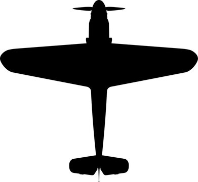 Messerschmitt Bf 109 WWII Luftwaffe Fighter Plan View Vector Silhouette Black Isolated White Background