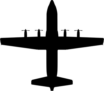 Lockheed C-130 Hercules Military Tactical Transport Plan View Vector Silhouette Black Isolated White