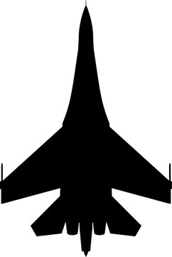 Sukhoi Su-27 Flanker Twin-Engine Air Superiority Fighter Plan View Vector Silhouette Black Isolated White