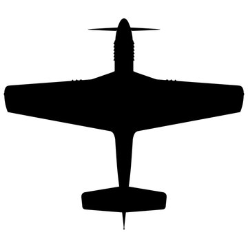 North American P-51 Mustang WWII Long-Range Fighter Plan View Vector Silhouette Black Isolated White
