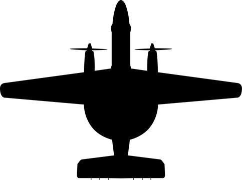 Northrop Grumman E-2 Hawkeye Carrier Airborne Early Warning Aircraft Plan View Vector Silhouette Black Isolated White