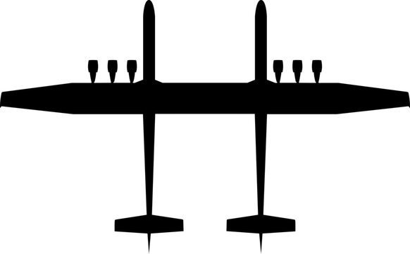 Stratolaunch Roc World's Largest Wingspan Twin-Fuselage Aircraft Plan View Vector Silhouette Black Isolated White