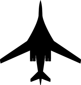 Tupolev Tu-160 Blackjack Variable-Sweep Supersonic Strategic Bomber Plan View Vector Silhouette Black Isolated White
