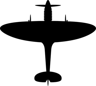 Supermarine Spitfire Elliptical Wing WWII RAF Fighter Plan View Vector Silhouette Black Isolated White
