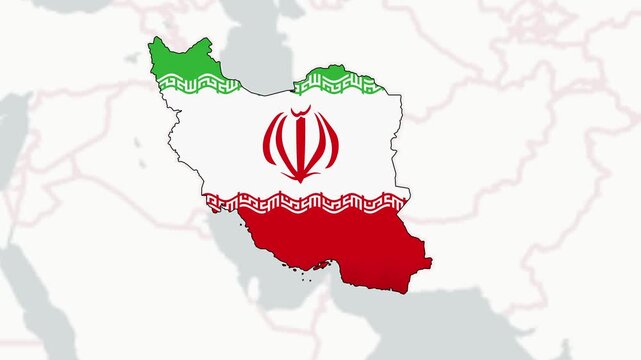 Iran Country Map Flag Color Animation On World Map Background