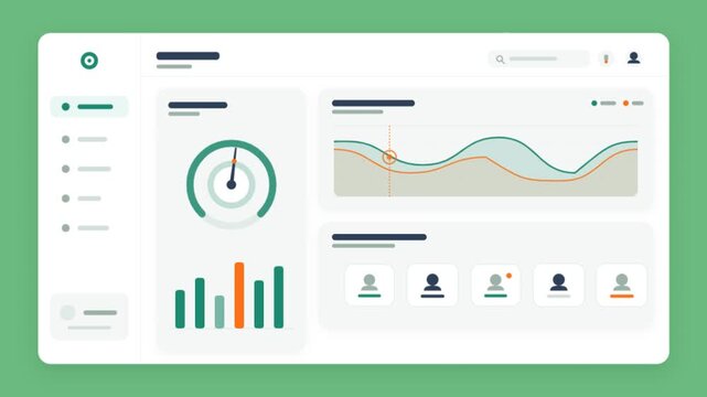 Animated Business Dashboard Interface with Interactive Charts and Analytics Data.