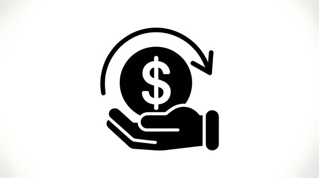 Cashback money icon with a hand holding a dollar coin