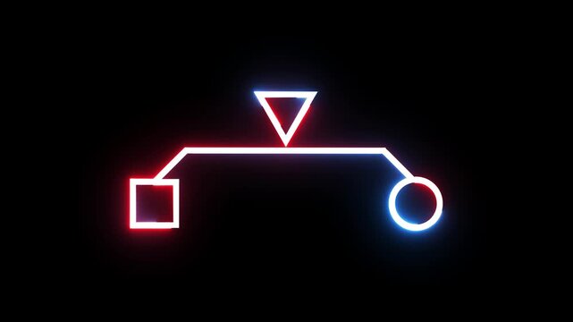 Neon glowing geometric line chart diagram animation on black background digital graphic.