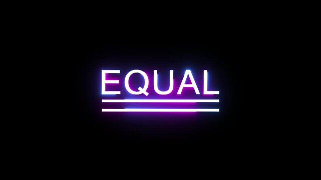 Neon equal sign text animation flickering with light effects against dark black backdrop.