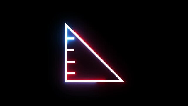 Neon ruler icon glowing with dynamic light effect in triangle shape for academic design.