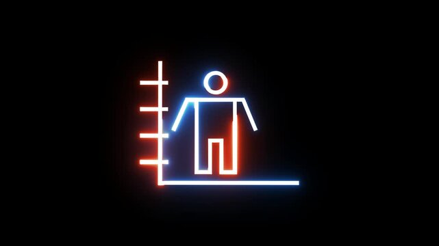 Neon line art animation showing height growth chart measurement symbol with human figure.