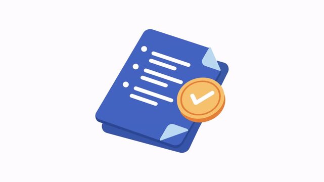 Minimalist document verification and successful checklist loop animation, 2d flat vector concept. Approved document file with check mark icon, survey report, or task completed concept animation video.