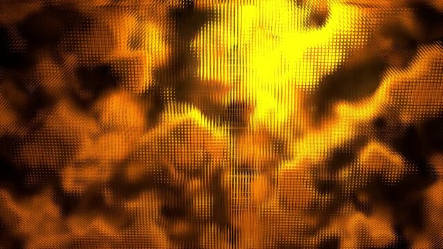 3D digital data bitstream falling as glowing cubes, cascading orange voxel stream for cybersecurity and cloud computing network concepts,  3D render seamless loop animation.