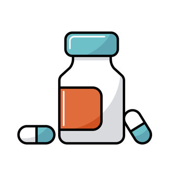 Medicine bottle and pills vector icon. Medicament