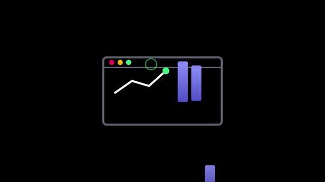 Minimalist browser window interface with animated growth line graph for financial data analysis and digital business performance animation 4k