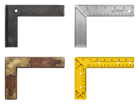 Set of four different rulers and measuring tools, each designed for specific tasks in construction, carpentry, and general measurement with precision and accuracy.