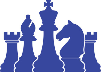 Chess piece collection, strategic board game vector silhouettes, featuring king queen rook bishop knight icons together © Vexora Studio