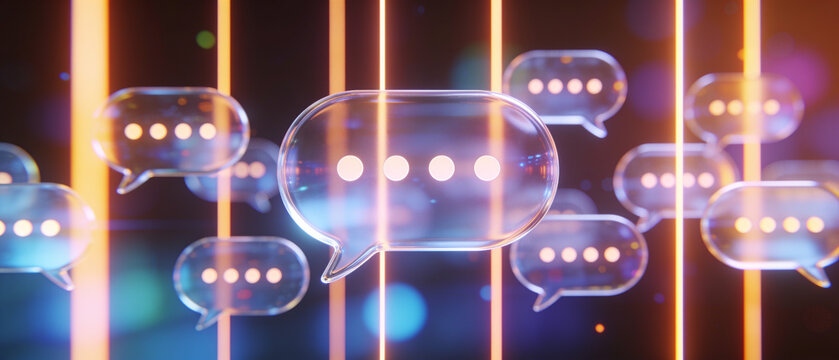 Modern chat background with glowing message bubbles and live conversation interface