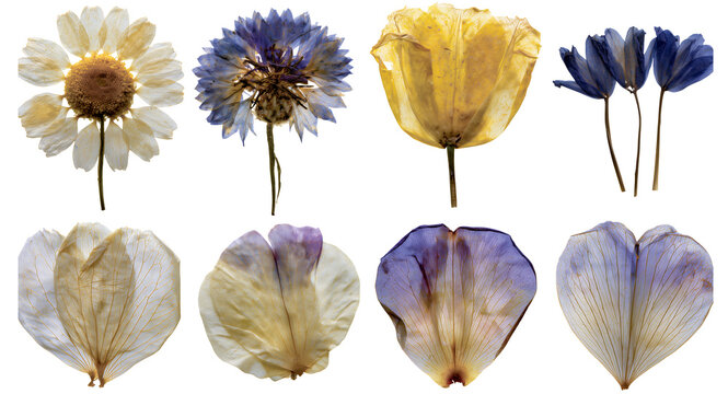 Pressed Dried Flowers PNG Collection Isolated on Transparent Background for Scrapbooking, Collage, Stickers and Botanical Design