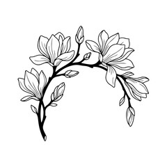 Magnolia Branch Bud Elegant Sketchy Floral Element © Dian