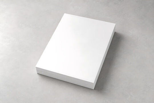 Minimalist white paper stack mockup, blank A4 stationery flyer on concrete surface, professional office document template for branding isolated on White Background ai