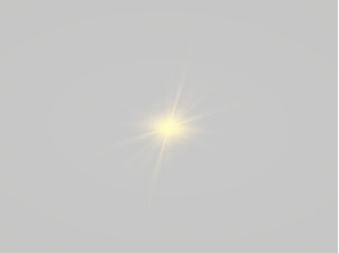 Realistic sunlight burst creates radiant glowing rays and bright shine. Soft lens flare adds luminous energy and depth. Isolated transparent PNG light overlay.