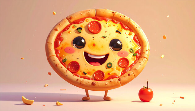 Happy Cartoon Pizza Character