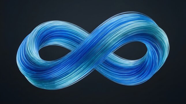 Infinity symbol made of glowing blue fiber optic cables representing endless data flow and connectivity