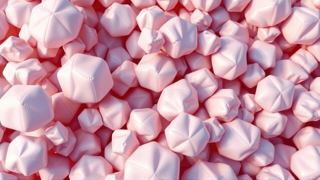 Pink faceted objects fill frame. Soft lighting creates gentle shadows, suggesting plush texture. Minimalist composition, abstract design.