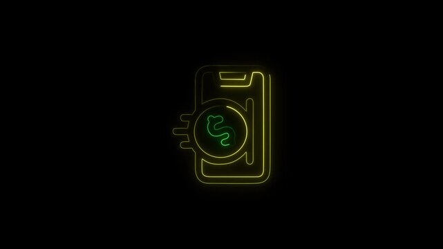 Neon animated smartphone icon with rotating symbol
