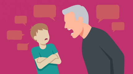 Fototapeta premium Illustration of an Adult Man Yelling Angrily at a Child Boy