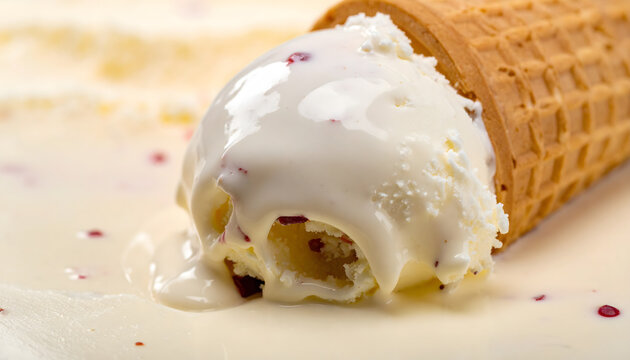 Melting ice cream macro with creamy texture sweet dessert summer treat and rich frozen indulgence