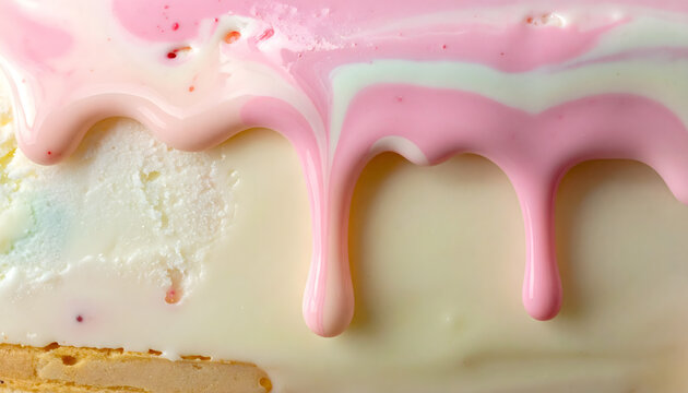 Melting ice cream macro with creamy texture sweet dessert summer treat and rich frozen indulgence